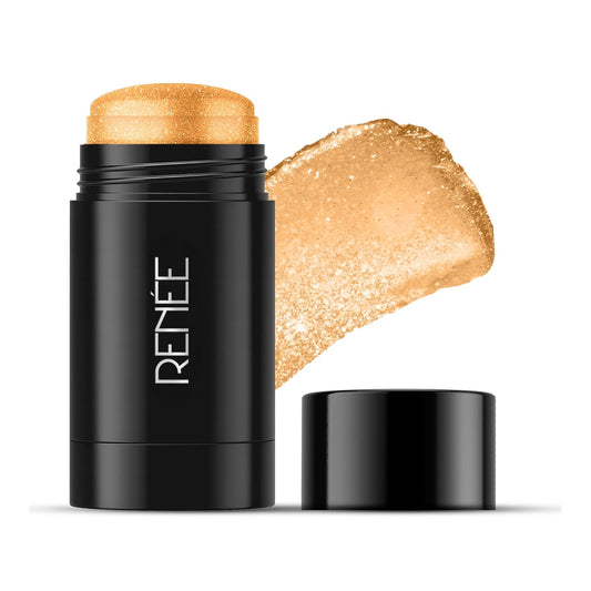 Black makeup stick with gold cosmetic product and 'RENE®' branding on a white background