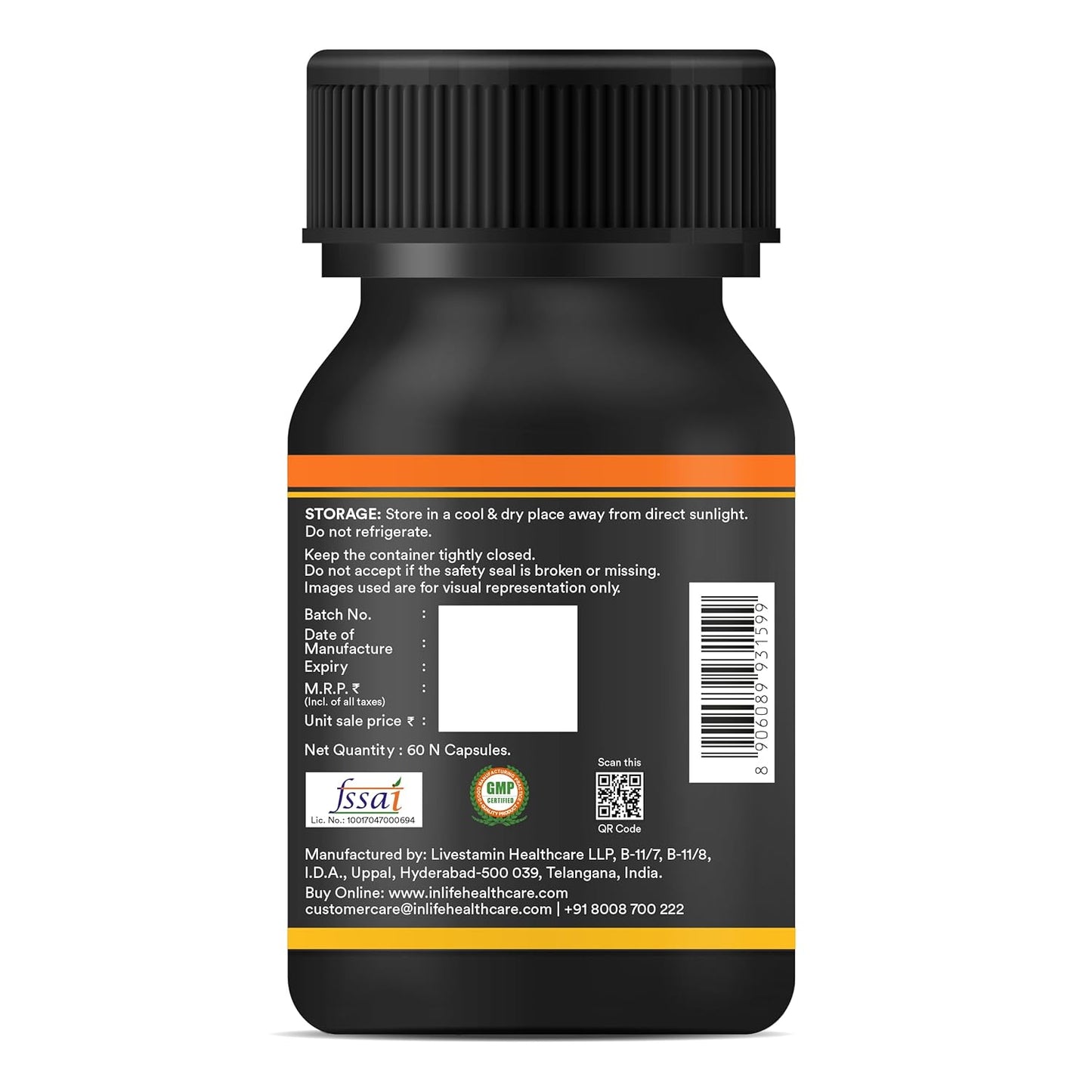 INLIFE Fat Burner Supplement for Men Women with L-Carnitine, Green Tea, Green Coffee Bean, Natural Caffeine, L-Theanine, Bioperine - 60 Vegetarian Capsules (Pack of 1, 60)