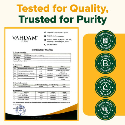 VAHDAM Turmeric Curcumin for Joint Support | 60 Capsules | Piperine & 95% Curcuminoids | Anti Inflammatory Supplement