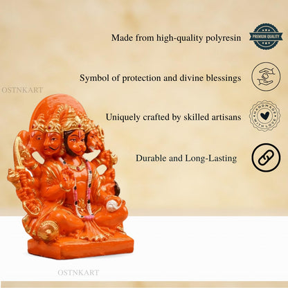 Hanuman Ji Murti Panchmukhi Hanuman for Door Entrance Polyresin 5.5 inch Sindoori Home & Office Decor Living Room Decoration Gift bajarangbali Balaji Idol Evil Eye