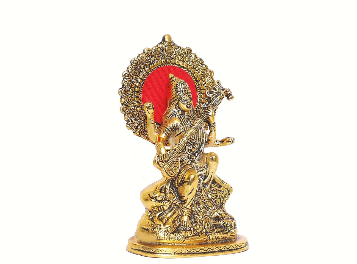 Gold Plated Maa Saraswati Metal Idol Showpiece | Puja Mandir | Decoration Room
