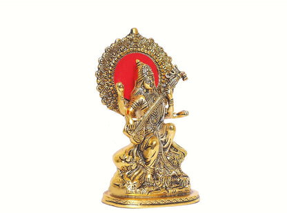 Gold Plated Maa Saraswati Metal Idol Showpiece | Puja Mandir | Decoration Room
