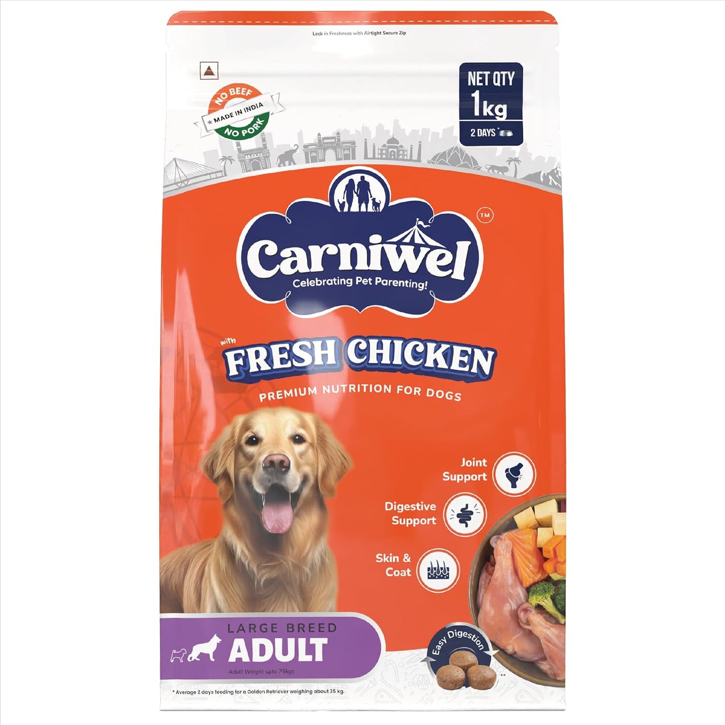 Carniwel Fresh Chicken Adult Dry Dog Food 1kg | Natural Ingredients for Optimal Skin & Coat Health | Highly Palatable | Supports Joint Health | Tailored, Premium Nutrition for Large Dogs