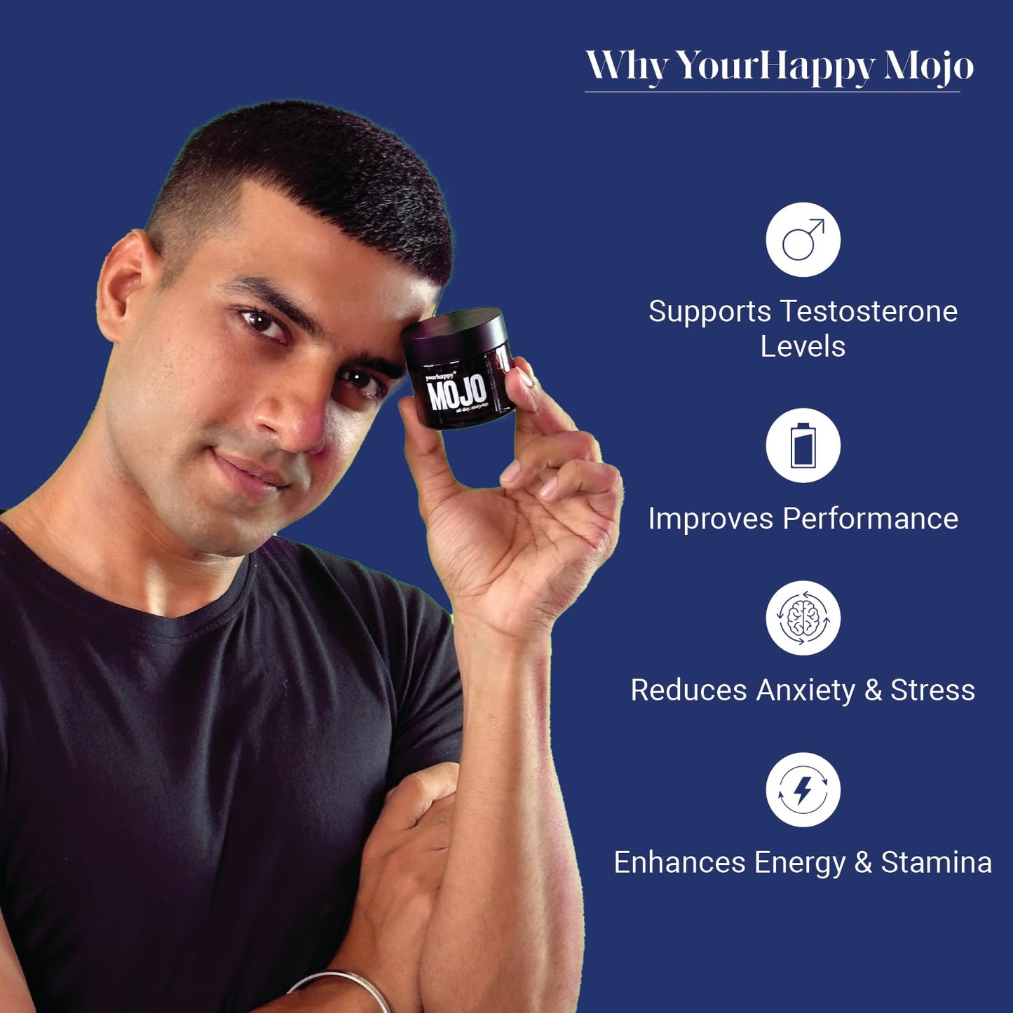 YourHappyLife MOJO Testosterone Supplement for Men with Premium Natural Stamina Amplifier and Fenugreek, L-Arginine & Tribulus for Performance Support, Muscle Recovery & Stamina (30 X 2 Capsules)