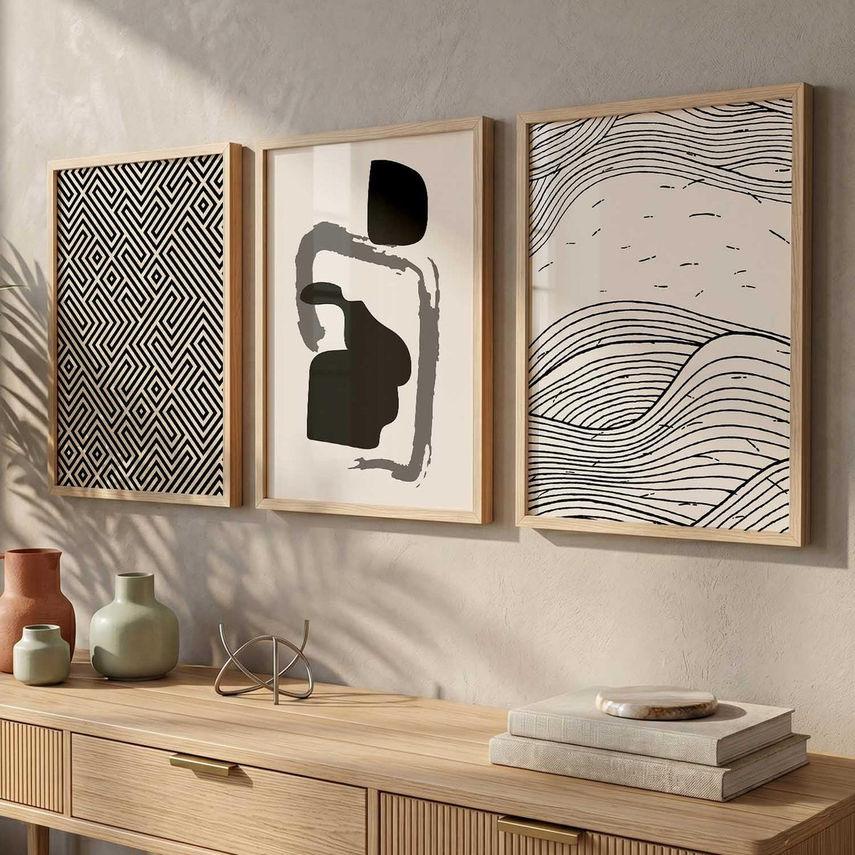 Modern Art Decorative Wall Art Print With Frame Pattern Paintings For Living Room Bed Room Hotel Wall Decor Digital Reprint Set of 3 (13X17 inch)
