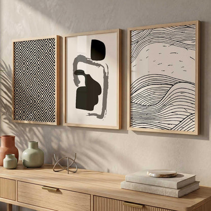 Modern Art Decorative Wall Art Print With Frame Pattern Paintings For Living Room Bed Room Hotel Wall Decor Digital Reprint Set of 3 (13X17 inch)