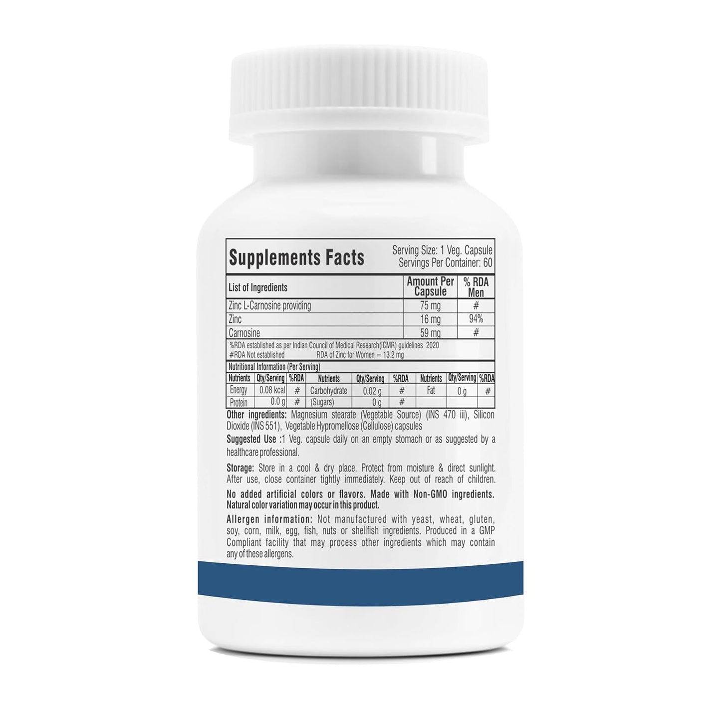 Trexgenics ZINC CARNOSINE Digestive & Gut Health, Ulcer Care, Immunity, Leaky Gut Support (60 Veg Capsules)