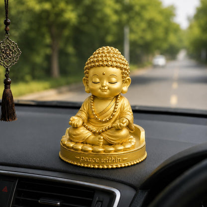 Golden Buddha Idol Statue for Home Decor (5 Inch) | Peace, Meditation & Mindfulness Showpiece | Car Dashboard, Office Desk & Gift Item (Gold)