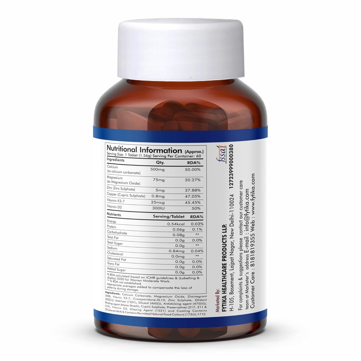 Vitamins bottle with nutritional information label on a white background