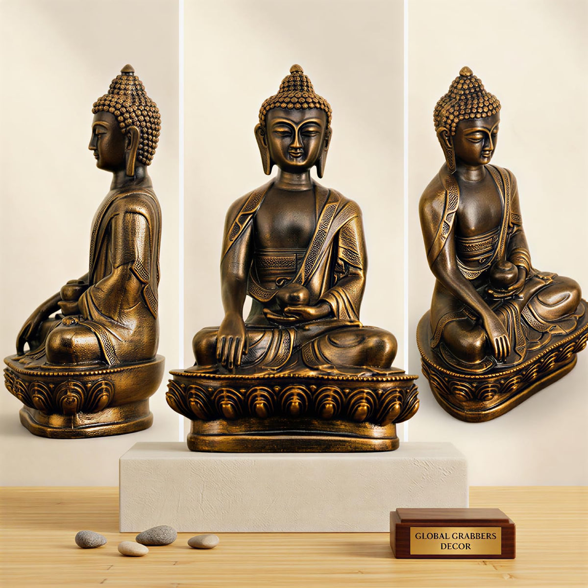 Buddha Statue showpiece Idol Home Decor Items for Living Room and Gifts (Antique Golden)