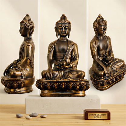 Buddha Statue showpiece Idol Home Decor Items for Living Room and Gifts (Antique Golden)