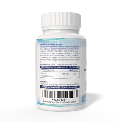 MetaCaps Vitamin A – 90 Veg Capsules | High-Potency Retinyl Palmitate for Immune Resilience & Vision Health | Supports Clear Skin & Cellular Growth