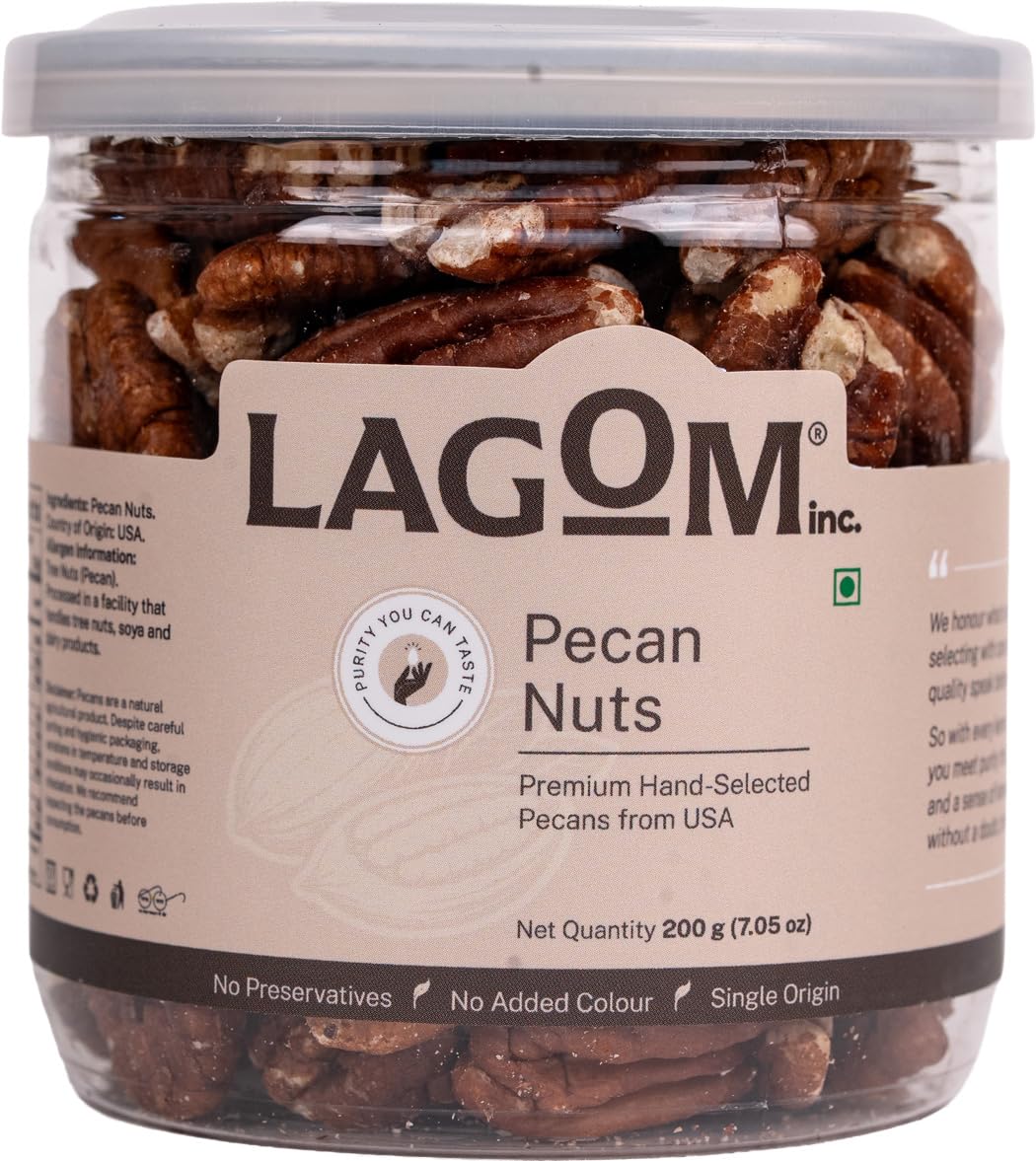 Lagom Pecan Nuts | Unsalted, Small Batch Roasted | Buttery, Crunchy Texture | No Preservatives | Vegan, Gluten Free, Non-GMO