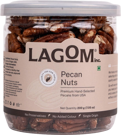 Lagom Pecan Nuts | Unsalted, Small Batch Roasted | Buttery, Crunchy Texture | No Preservatives | Vegan, Gluten Free, Non-GMO
