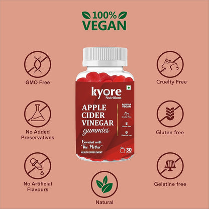 Nutritions ACV Gummies With Mother | Apple Cider Vinegar 30 Vegan Gummies For Women and Men | Formulated For Appetite Control, Improves Digestive and Gut Health