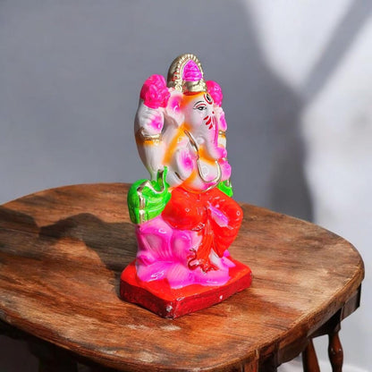 SAUDEEP INDIA 6 Inch Mitti Ganesh Idol | Eco-Friendly Handcrafted Mud/Clay Ganesh Murti | Ganpati Figurine for Visarjan | Biodegradable Lotus Ganesha Statue | Ganesh Chaturthi (Colored Mitti Ganesha)