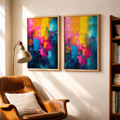 Modern Art Wall Painting Set of 2 for Living Room | Premium HD Printed Wall Frames for Bedroom, Office & Home Decor | Minimalist Contemporary Wall Art (Ready to Hang) (M.10, 13x19 inches)