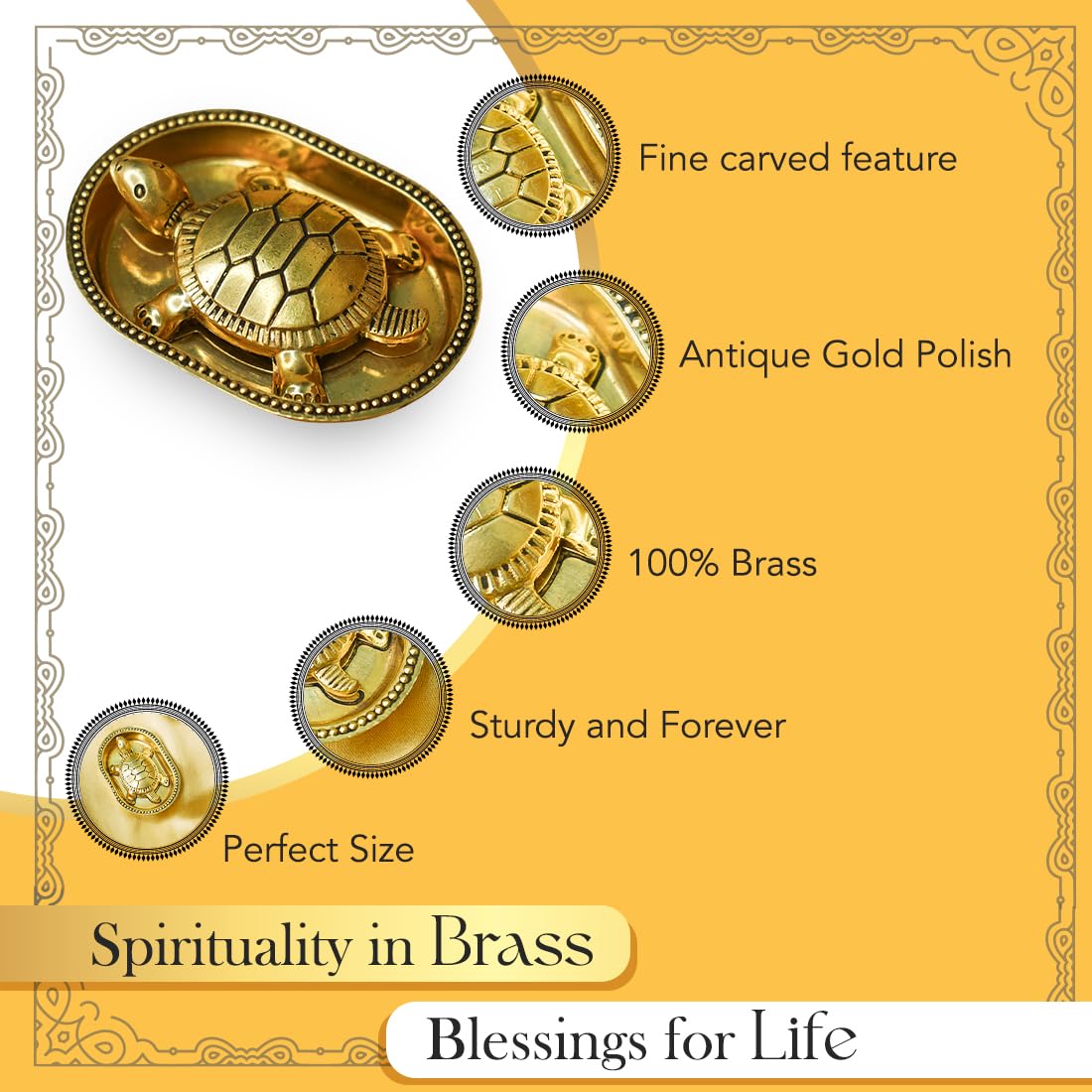 100% Pure Brass Tortoise Vastu with Brass Plate | Tortoise for Good Luck for Home | Fengshui Turtle with Secret Wish & for Wealth | Kachuwa for Vastu | Good Luck Items for Office Desk & Gifts