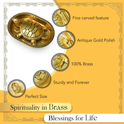 100% Pure Brass Tortoise Vastu with Brass Plate | Tortoise for Good Luck for Home | Fengshui Turtle with Secret Wish & for Wealth | Kachuwa for Vastu | Good Luck Items for Office Desk & Gifts