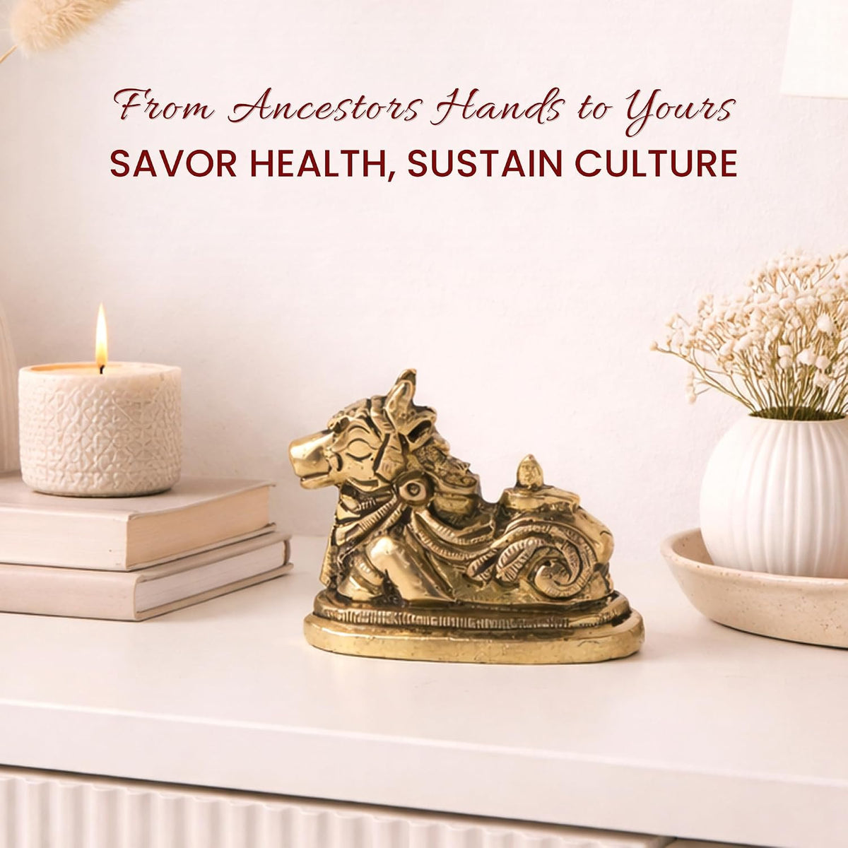 Handcrafted Brass Nandi Murti | Sacred Bull Idol for Shiva Pooja & Home Temple | Traditional Hindu Devotional Statue (Design01: L5 x W3 x H4.5 cm)