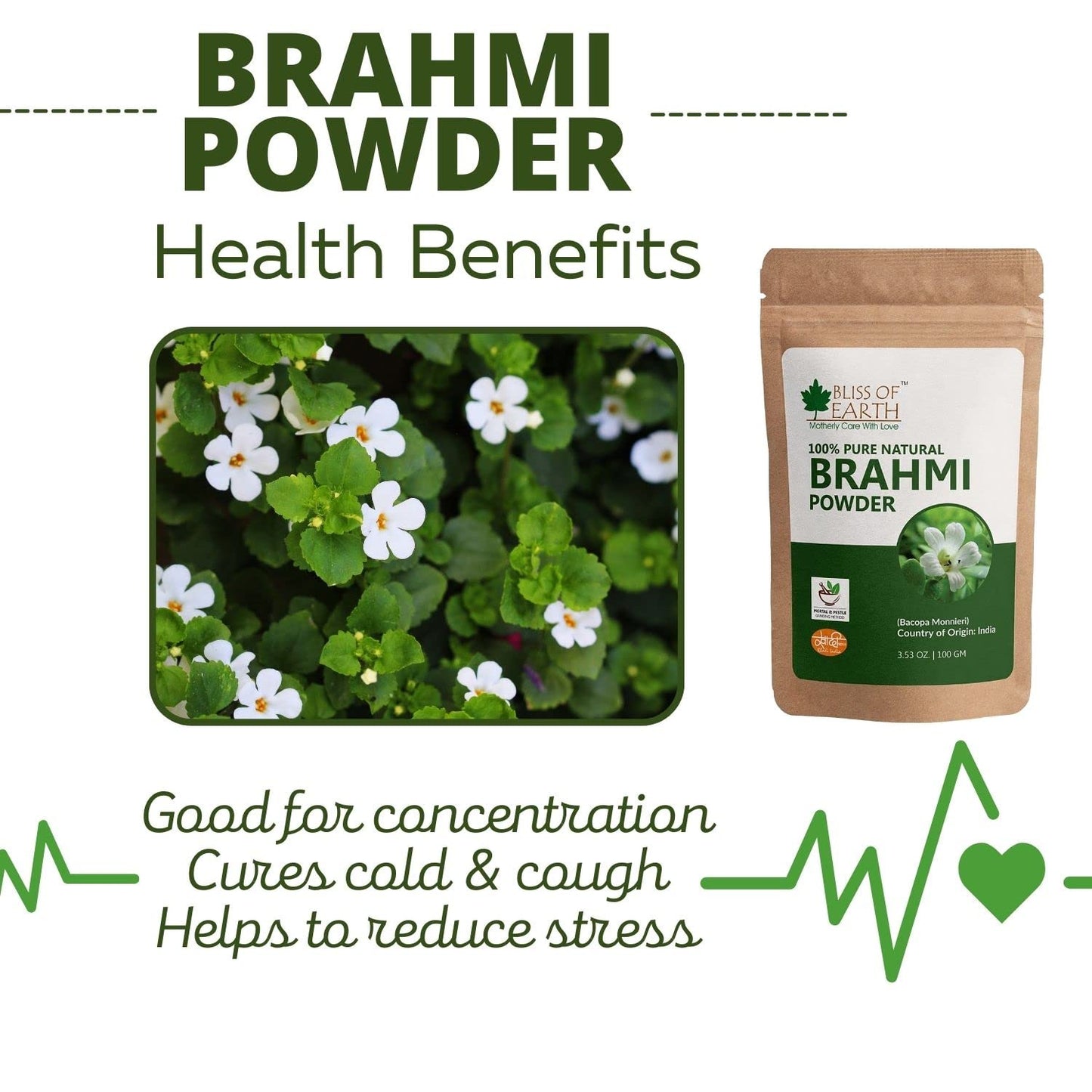 Bliss of Earth 100% Pure & Natural Brahmi Powder, 100GM