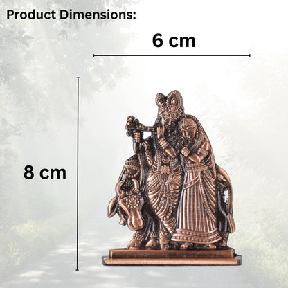 Radha Krishna with Cow in Decorative Frame Idol for Car Dashboard – Copper Finish Spiritual Couple Murti for Mandir & Travel (S926-CPR)