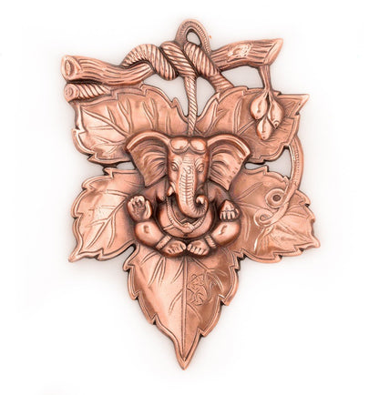 eCraftIndia Lord Ganesha on Creative Leaf Wall Hanging (20 cm x 1.25 cm x 28.75 cm, Brown)
