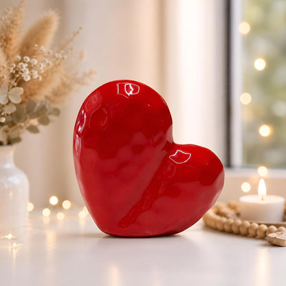 Xtore® Romantic Heart-Shaped Ceramic Showpiece for Home Décor | Artistic Tabletop Accent for Living Room, Bedroom & Gifting (Red, Pack of 1)