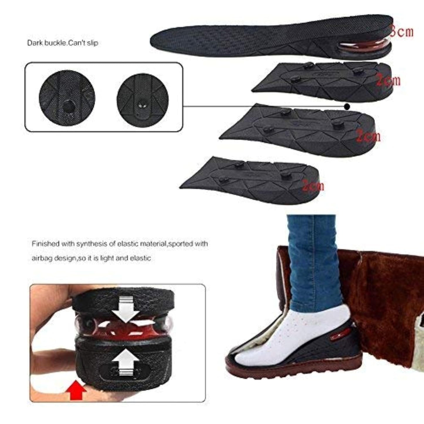 Purastep 4 Layers 9 cm (3.5 Inch) Height Increasing Shoes Insoles - For Men And Women - 1 Pair