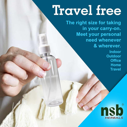 nsb herbals 100 ml Transparent Plastic Empty Refillable Reusable Fine Mist Spray Bottle Container For Sanitizer, Perfume, Rose Water, Travel, Home Care, Other Diy (Pack Of 3)