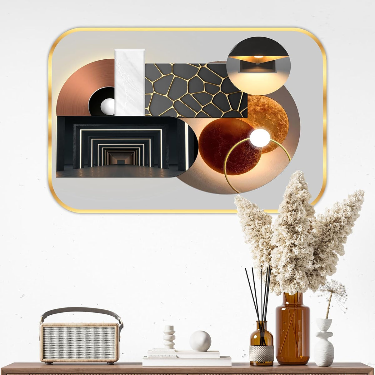 Abstract modern art Premium Sparkle Lamination Finished Surface Golden Slim Frame 30 cm x 46 cm Large Size, For Home/Office/Hotel painting MG01