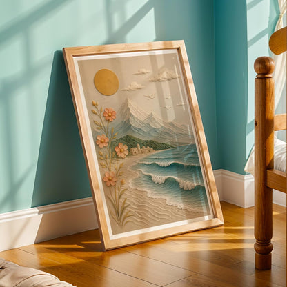 Landscape Wall Painting with Frame Set of 1 | Premium Mountain Sea Beach & Floral Nature Artwork, Elegant Scenic Wall Decor for Living Room, Bedroom, Office and Home Decoration (Art-13,13x19inch)