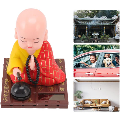 Feng Shui Little Buddha Statue (Solar, 8.8cm x 7.6cm) - Monk Figurine Bobbled Head Buddha for Car Dashboard Showpiece for Home Décor Positive Energy Success Good Luck Vaastu Gifting Item