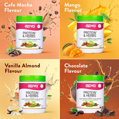 OZiva Protein & Herbs for Women (Vanilla Almond) I Manage Weight, Energy & Metabolism | Clean Protein, Shatavari, Green Tea I No Added Sugar, 1lbs (453gm)