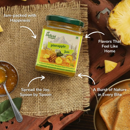 Delicia Delights Pineapple Jam – 350g | Made with Real Pineapples | Natural Fruit Spread | Produced in the Pristine Himalayan State of Uttarakhand