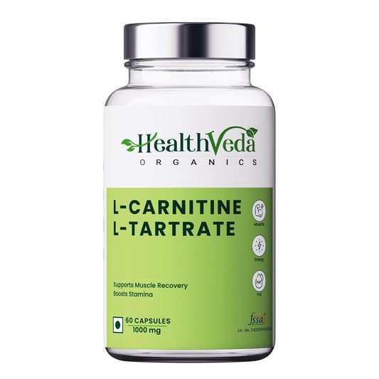 Zephivo Health Veda Organics L Carnitine L-Tartrate, 1000mg | Pre-Workout Supplements | Supports Muscle Recovery & Endurance | For Both Men & Women I 60 Veg Capsules