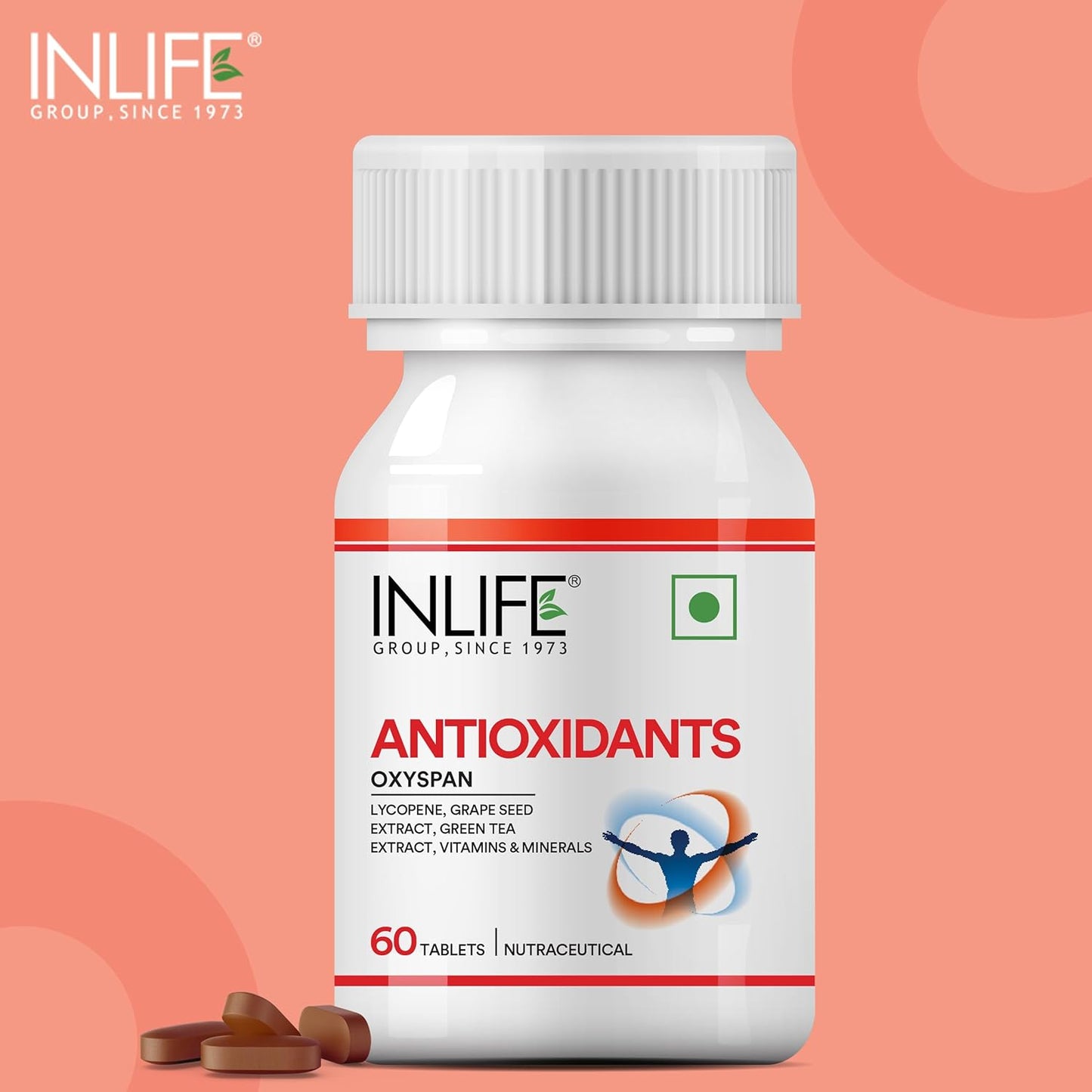 INLIFE Antioxidants Supplements | Lycopene Grape Seed Extract Green Tea Extract | Supports Immune Health - 60 Tablets (Pack of 1, 60)