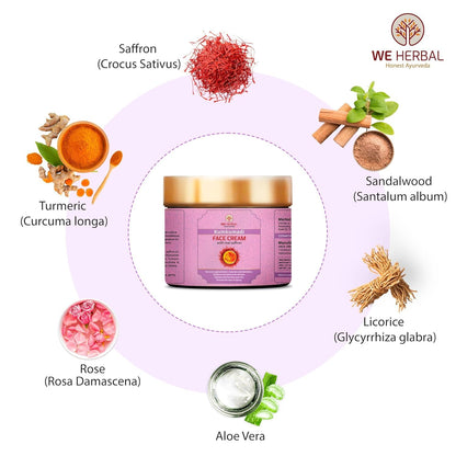 WE HERBAL Kumkumadi Face Cream for Fairness, Radiant Glow, Skin Brightening & Firming, 50gm Ayurvedic Moisturizer with Natural Ingredients, No Artificial Chemicals, Fragrance or Colour
