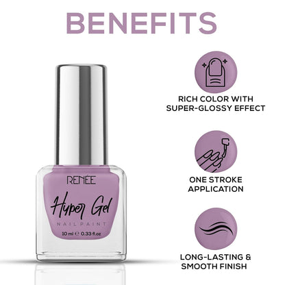 RENEE Hyper Gel Nail Paint - Lavender Mist| Quick Drying| Long Lasting| Chip resisting Formula with High Shine & Full Coverage| One Stroke Application| Acetone & Paraben Free| 10 Ml Each