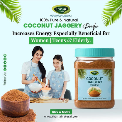 Thanjai Natural Coconut Jaggery Powder Unrefined | Organic - 100% Pure | No Preservatives | No Added Sugar | Traditional Village-Made | Healthy Sugar Alternative for Diabetes, Weight Loss