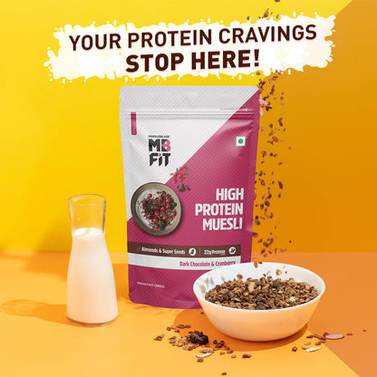 MuscleBlaze Fit High Protein Muesli ,400g | 22g Protein | With Raisins, Almonds & Super Seeds, High Protein Breakfast Cereals