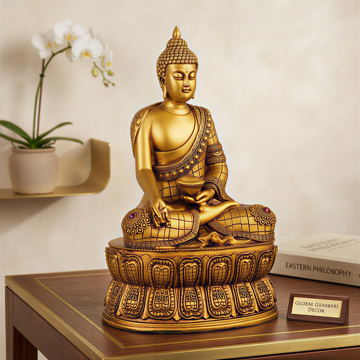 Buddha Statue Showpiece Idol Home Decor Items for Living Room and Gifts (Golden 4)