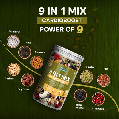 QuicSnacks 9-in-1 Cardioboost Seed Mix | Omega-3 Rich Trail Mix | Crunchy & Flavorful Snack | Healthy Nuts & Dry Fruits for Heart Health & Circulation