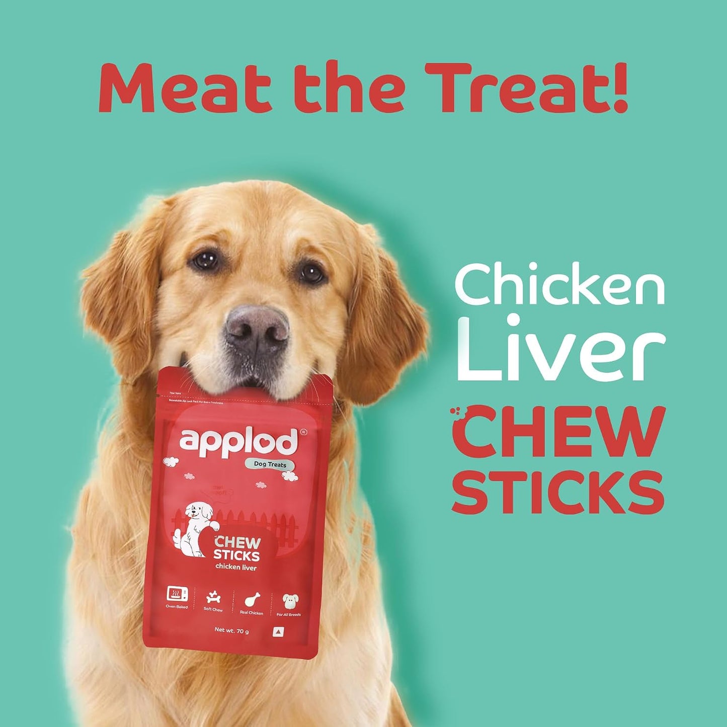 Applod Chicken Liver Chew Sticks for Puppies & Adult Dogs | Soft & Chewy Training Treats for All Breeds | Healthy Easy-to-Chew Dog Snacks | 70g
