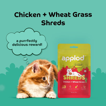 Applod Chicken with Wheat Grass Soft Cat Treats for Kittens & Adult Cats | Made with Real Chicken Meat | Grain-Free Protein-Rich Snacks with Taurine & No Fillers | 35g