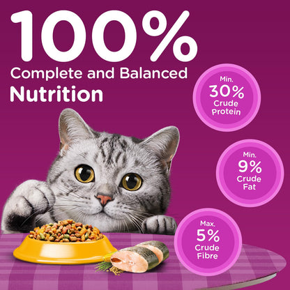 Whiskas Adult (1+ Years) Dry Cat Food, Rohu Fish Flavour, 1.2 kg, Powered with 40 Essential Nutrients, Complete & Balanced Nutrition for Adult Cats