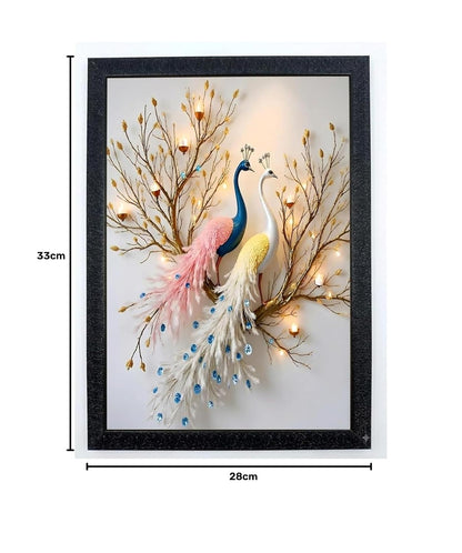 2 peacock Bird Love Painting Hanging Photo Frame Decorative Item for Living Room, Bedroom, Home Decor and Wall Decoration, Paper, With Acrylic Glass SIZE 9 ×12 INCH