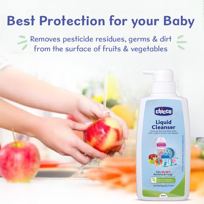 Chicco Liquid Cleanser 500ml I 100% Food Grade & Natural Ingredients I Kills 99.99% germs I Effective cleaning of baby Bottles, Nipples, Accessories and Toys I Baby Safe & Dermatologically Tested