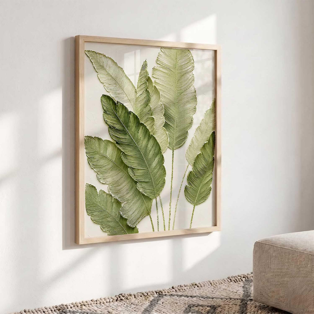 Green Leaf Aesthetic Modern Art Wall Painting | Home Decoration Floral Painting With Frame For Living Room Bedroom Wall Decor | Textured Digital Reprint Set of 1 Size (13X17 INCH)