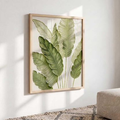 Green Leaf Aesthetic Modern Art Wall Painting | Home Decoration Floral Painting With Frame For Living Room Bedroom Wall Decor | Textured Digital Reprint Set of 1 Size (13X17 INCH)